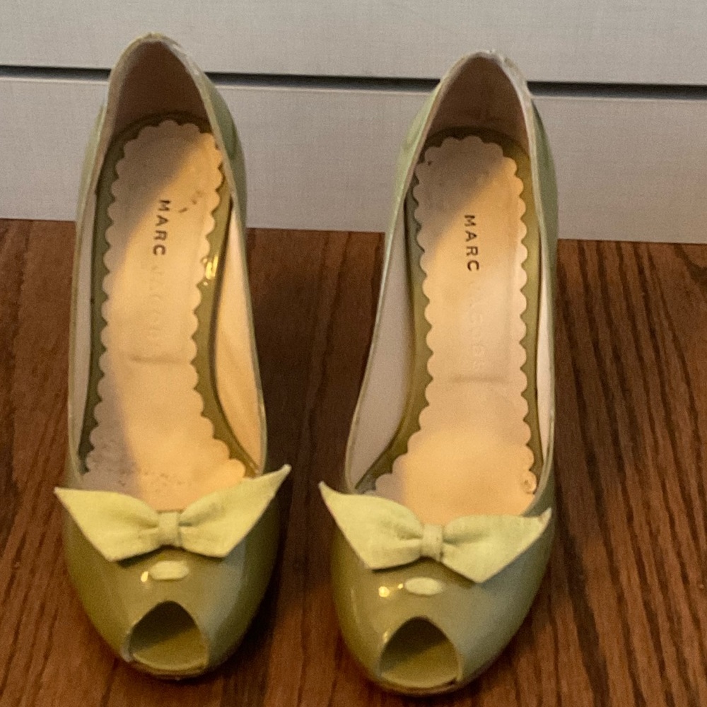 Marc Jacob’s lime green patent leather peep toe heels